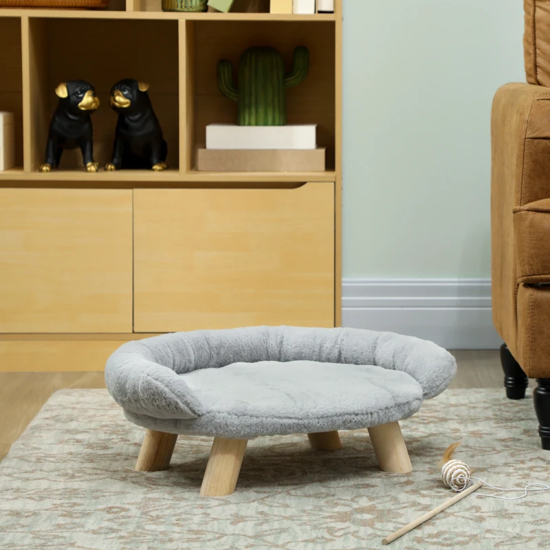 PawHut Cuccia Divanetto per Cani e Gatti Sfoderabile in Peluche con Schienale, 47x40x20 cm, Grigio