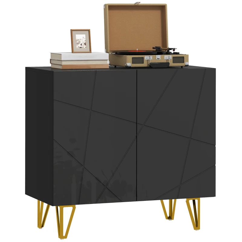 HOMCOM Modern Luxe High Gloss Sideboard, with Hairpin Legs - Black