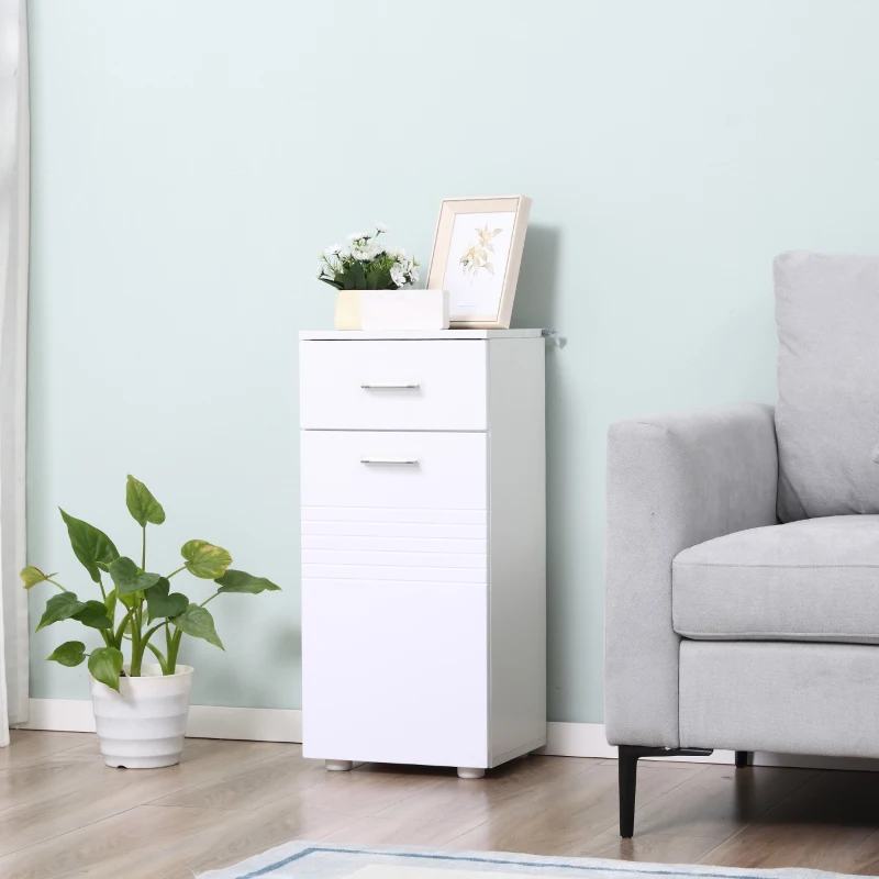 kleankin Meuble sur pied Colonne Bas de Salle de Bain Placard Porte avec étagère tiroir Coulissant en Bois Blanc