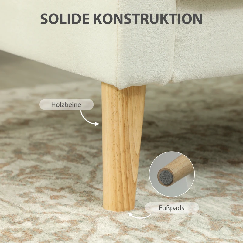 HOMCOM Fotel tapicerowany z podłokietnikami, nachylone oparcie, nogi z drewna kauczukowego, kremowy