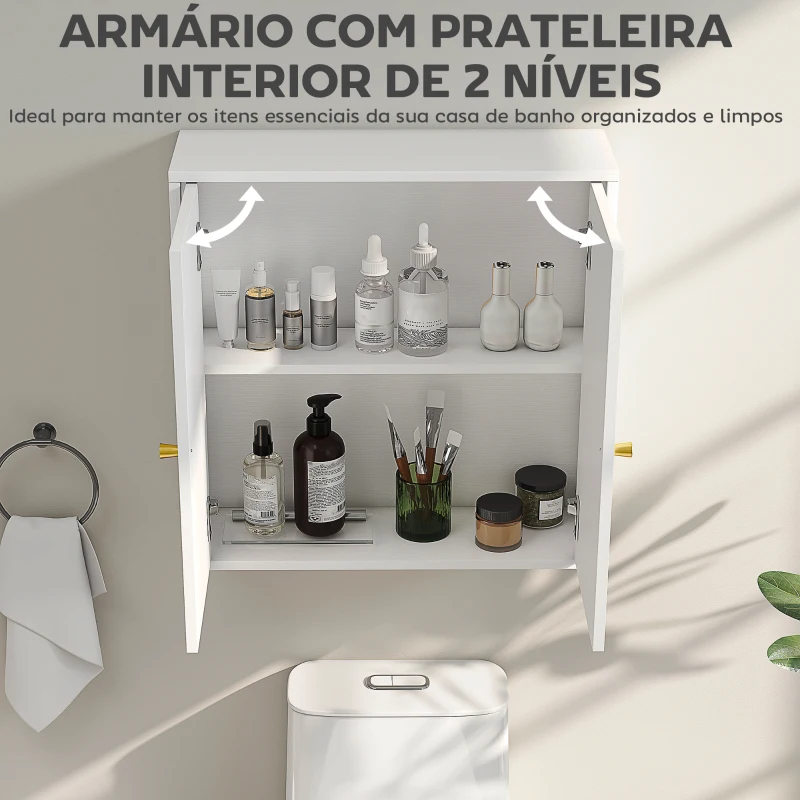 HOMCOM Armário de Casa de Banho de Parede Móvel de Casa de Banho Suspenso com Prateleiras 2 Portas com Desenho em Arco 60x20x60 cm Branco