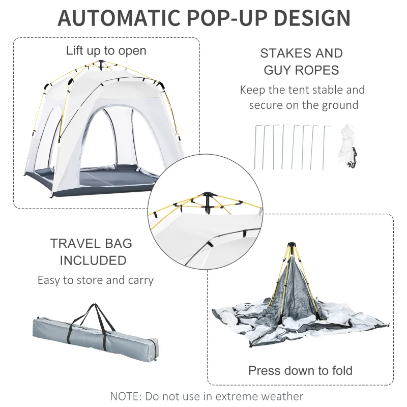 Outsunny Pop-up Koepeltent voor 4 Personen Licht, Stabiel, Waterdicht UV 50+ met Deur, Vensters, Bodemzeil(m-5)