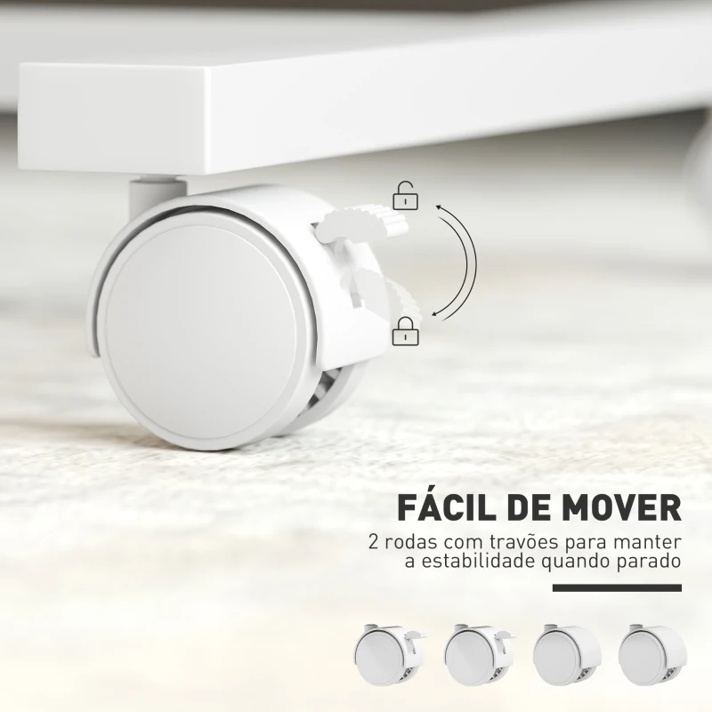 HOMCOM Mesa Auxiliar com Rodas Altura Ajustável Superfície Inclinável e Estrutura de Metal  57x40x67,5-101 cm Carvalho e Branco