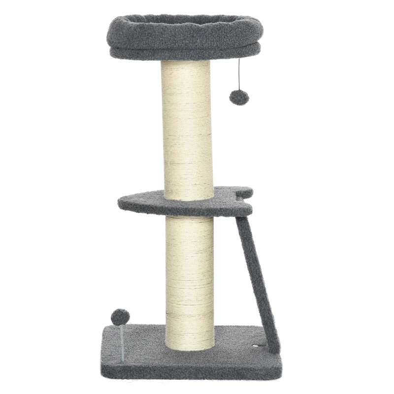 PawHut Kratzbaum, eine Plattform, hängender Spielball, Sisal, dunkelgrau+cremeweiß, 48 x 48 x 92cm