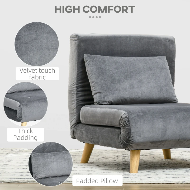 HOMCOM 2-in-1 Chair, Reclining Chair, Guest Bed, 72 cm x 78 cm x 79 cm, Gray