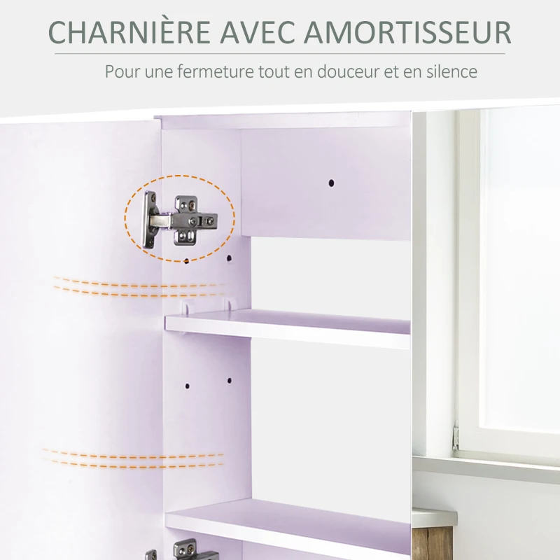 HOMCOM Armoire murale salle de bain avec miroir, 80 x 15 x 60 cm, meuble salle de bain, armoire de toilette avec double portes et étagères réglables, blanc