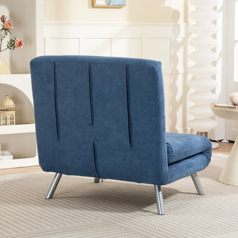 HOMCOM Polstersessel mit Bettfunktion, 3-in-1 Design, Schlafsessel, Gästebett, Stoffbezug, mit Kissen, Blau(m-9)