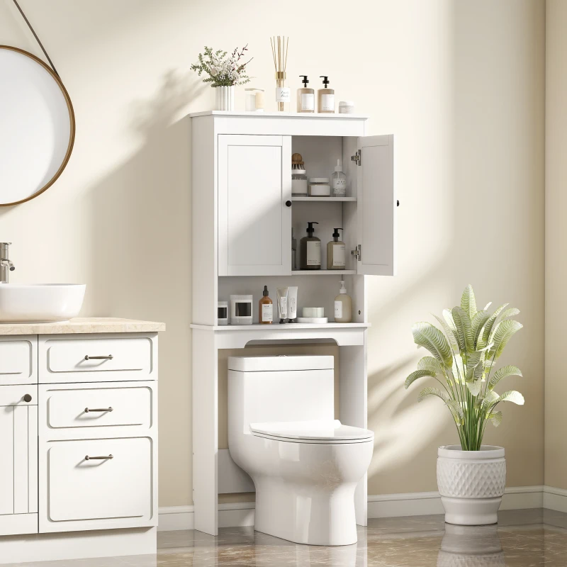 HOMCOM Mobile sopra WC avec 3 Étagères Fermées et Étagère Ouverte, en Bois, 65x22x161 cm, Blanc