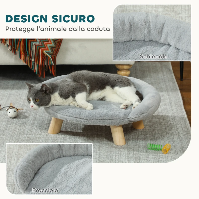 PawHut Cuccia Divanetto per Cani e Gatti Sfoderabile in Peluche con Schienale, 47x40x20 cm, Grigio