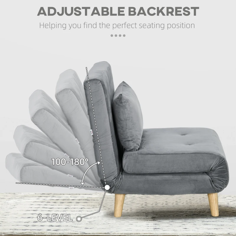 HOMCOM 2-in-1 Chair, Reclining Chair, Guest Bed, 72 cm x 78 cm x 79 cm, Gray