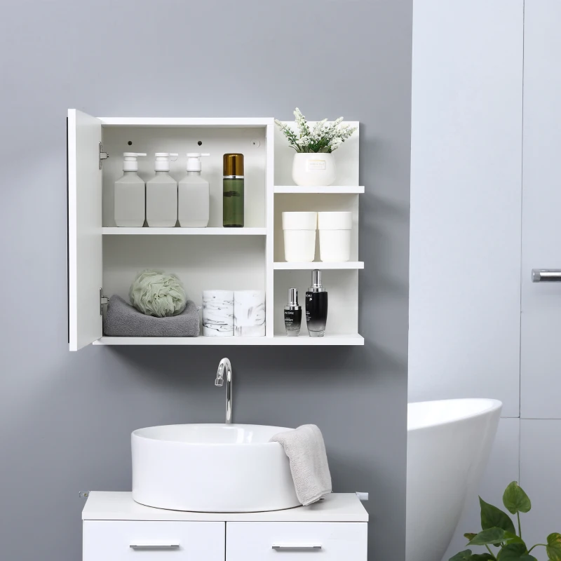 kleankin Armoire Miroir de Salle de Bain avec étagère 3 étagères latérales kit Installation Murale fourni en Bois Aspect Blanc