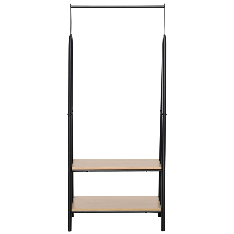 HOMCOM Clothes Rail, Freestanding Metal Clothes Rack with 2 Tier Storage Shelves for Bedroom and Entryway, 64 x 42.5 x 149 cm, Black Frame