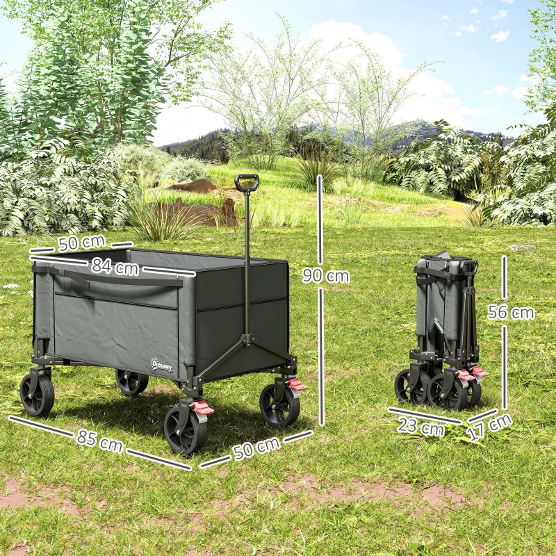 Outsunny Festival Trolley on Wheels, 150L Folding Camping Trolley Cart with Openable Sides, Adjustable Handle and Brakes for Shopping Beach Garden Fishing, Grey