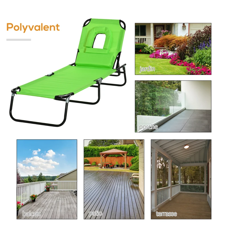 Outsunny Transat de Jardin Chaise Longue Pliante Bain de Soleil pour Lecture vert