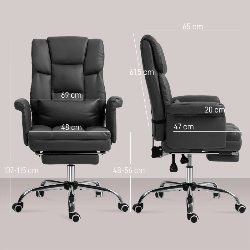 HOMCOM Silla de Oficina Ergonómica Altura Ajustable 48-56 cm Respaldo Reclinable Reposapiés Negro