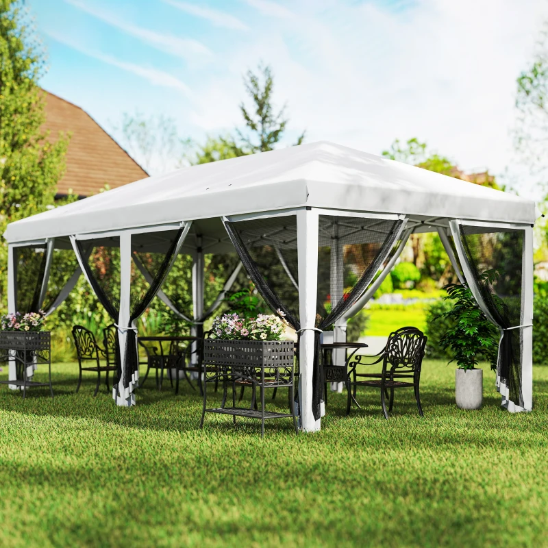 Outsunny Pop-Up Folding Garden Gazebo 6 x 3 m Removable Mosquito Nets + Carrying Bag Cream Black
