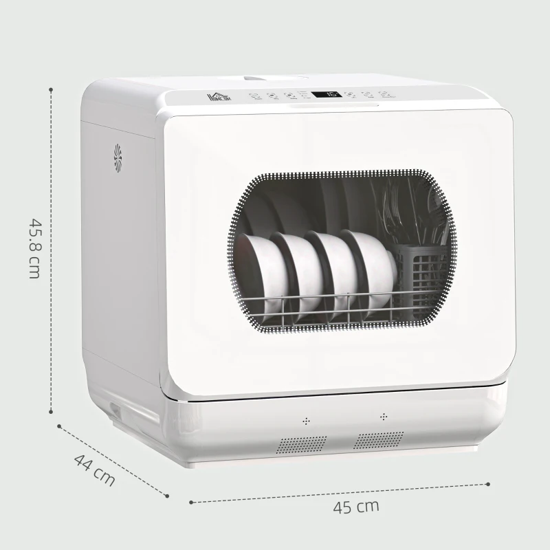 HOMCOM Table Top Dishwasher with Built-in 6L Water Tank, Mini Countertop Dishwasher with 6 Programs, 4 Place Settings, White