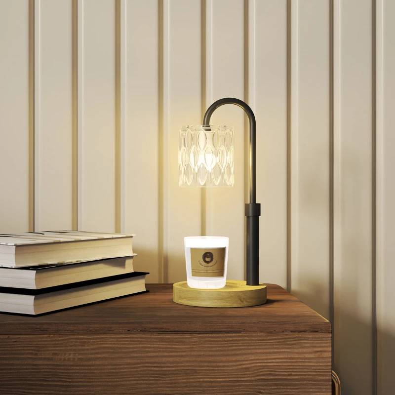 HOMCOM Lámpara Calefactora de Velas con Base Pantalla de Vidrio y Varilla Negra Ø15x32,5 cm para Dormitorio Salón Multicolor