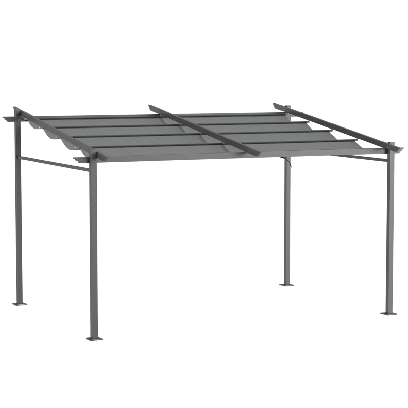 Outsunny Pergola rétractable 4 x 3 m structure métal époxy anticorrosion toile Polyester180 g/m² Incluse Gris