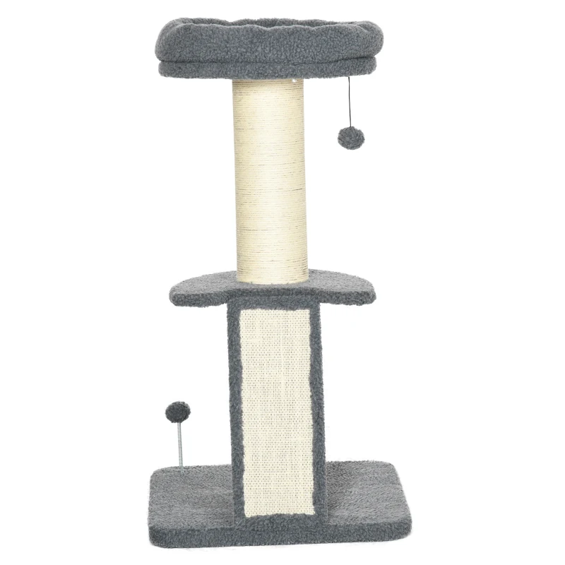 PawHut Kratzbaum, eine Plattform, hängender Spielball, Sisal, dunkelgrau+cremeweiß, 48 x 48 x 92cm