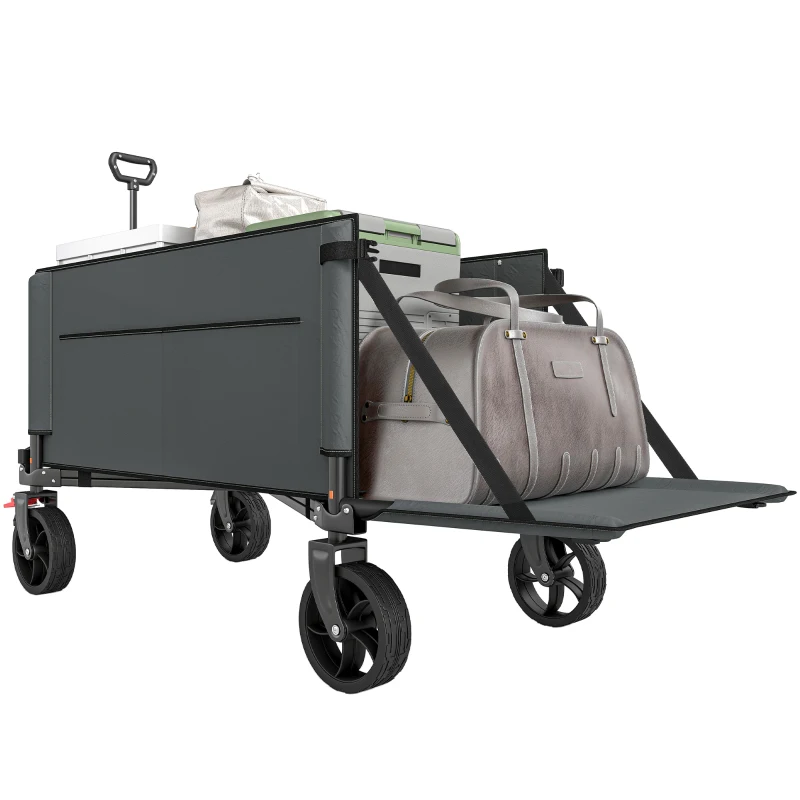 Outsunny Festival Trolley on Wheels, 150L Folding Camping Trolley Cart with Openable Sides, Adjustable Handle and Brakes for Shopping Beach Garden Fishing, Grey