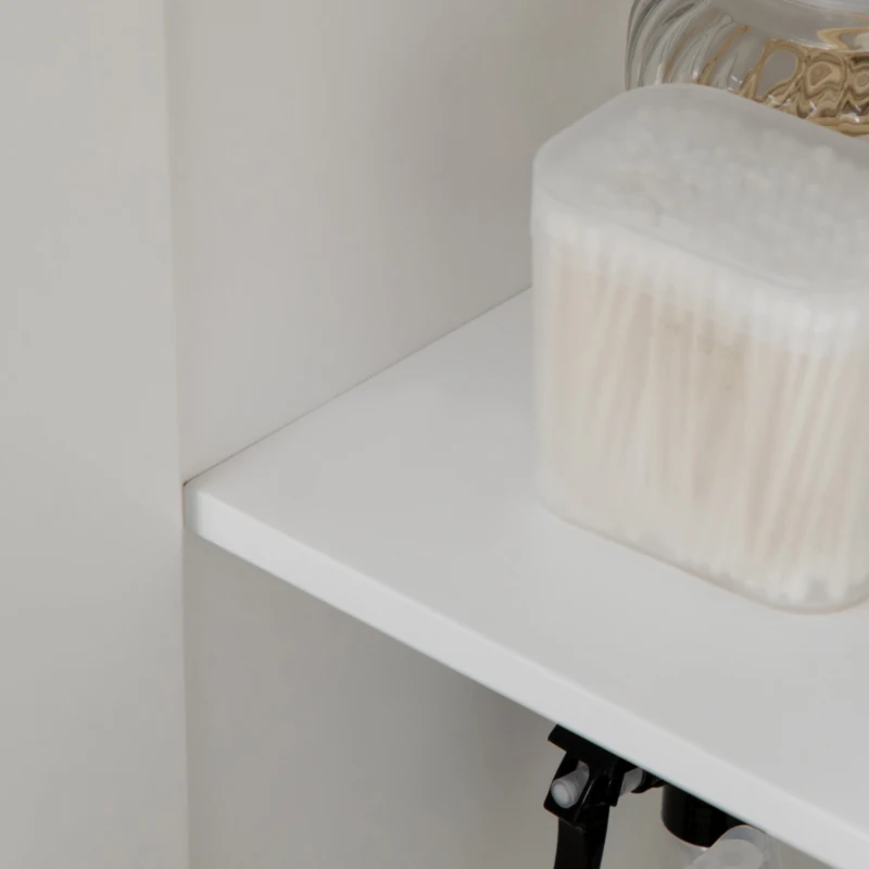 kleankin Meuble salle de bain sous lavabo - meuble sous-vasque - style cosy chic bandeau 10 bambous placard 2 portes avec étagère MDF dim. 60L x 30l x 60,5H cm blanc