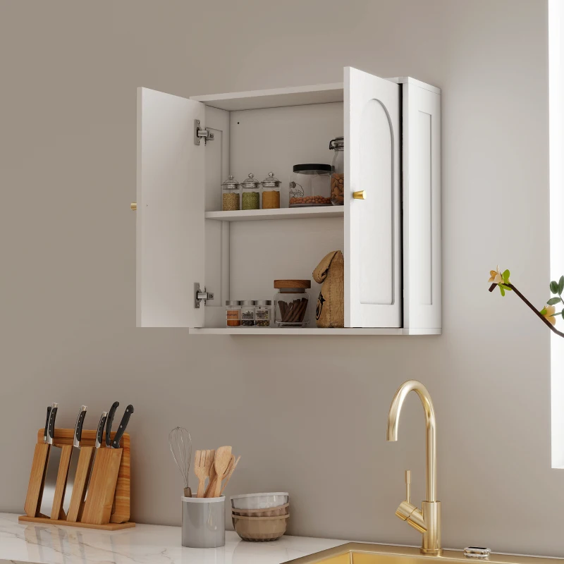 HOMCOM Armário de Casa de Banho de Parede Móvel de Casa de Banho Suspenso com Prateleiras 2 Portas com Desenho em Arco 60x20x60 cm Branco