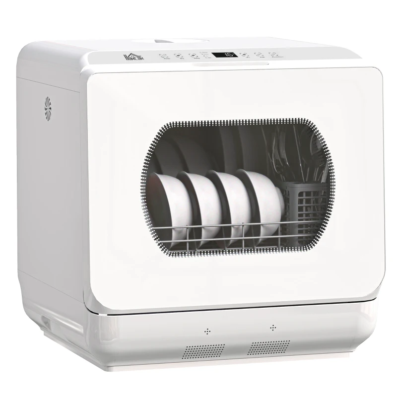 HOMCOM Mini lave-vaisselle 4 couverts 5 programmes réservoir d'eau 6L commande tactile affichage LED 45 x 44 x 45,8 cm blanc