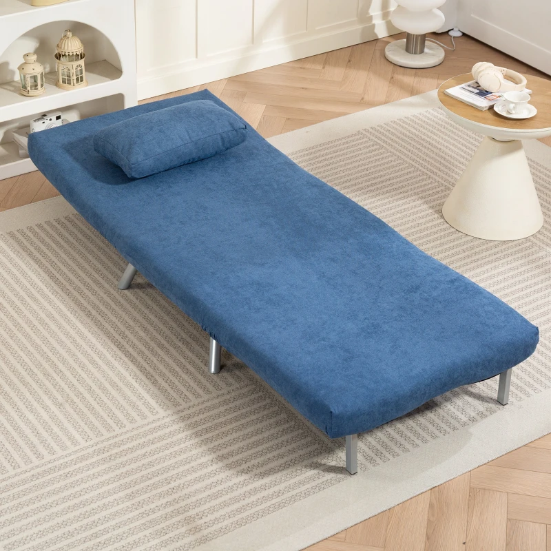 HOMCOM Polstersessel mit Bettfunktion, 3-in-1 Design, Schlafsessel, Gästebett, Stoffbezug, mit Kissen, Blau(m-8)