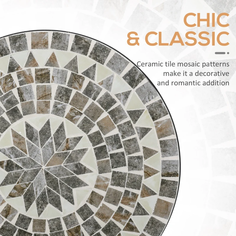 OUTSUNNY Garden Side Accent Table Coffee End Table Ceramic Tile Mosaic Design for Outdoor Indoor Patio Balcony Ф60 x 71cm