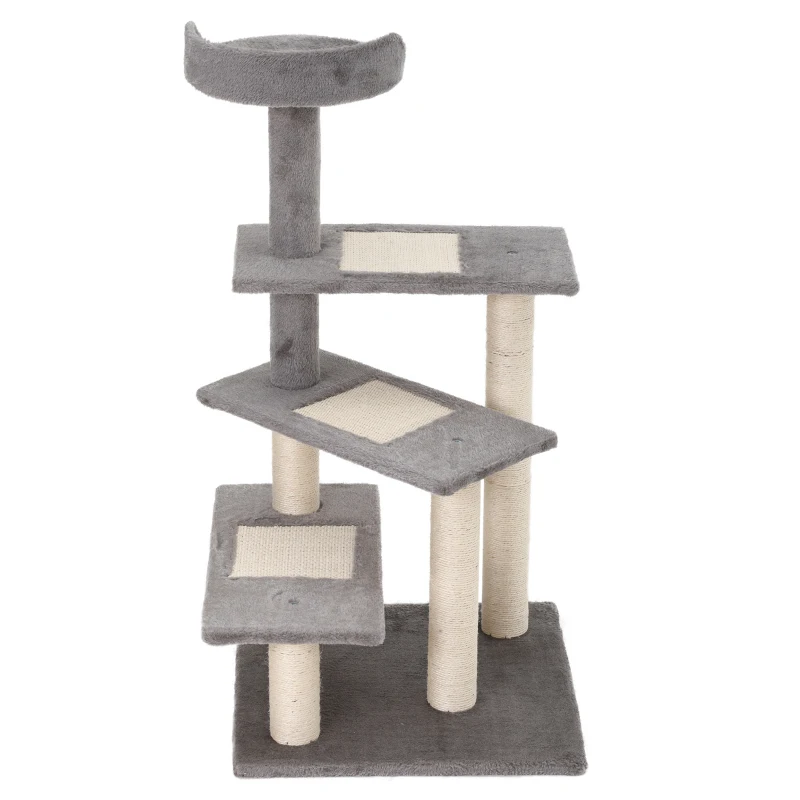 PawHut Kletterbaum Katzenbaum Spielbaum Katzenkratzbaum Treppe 5 Schichte Beige Grau 48,5 x 48,5 x 100 cm (LxBxH)