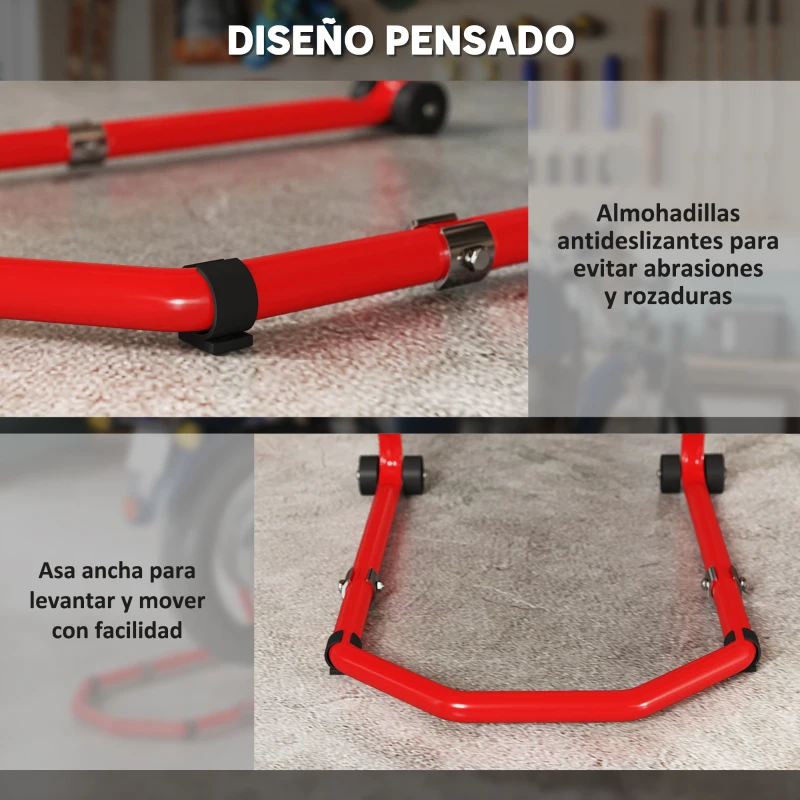 HOMCOM Combo de Soporte de Rueda Delantera y Trasera Motocicleta Carga 390 kg con Adaptadores de Horquillas en U y L Ruedas