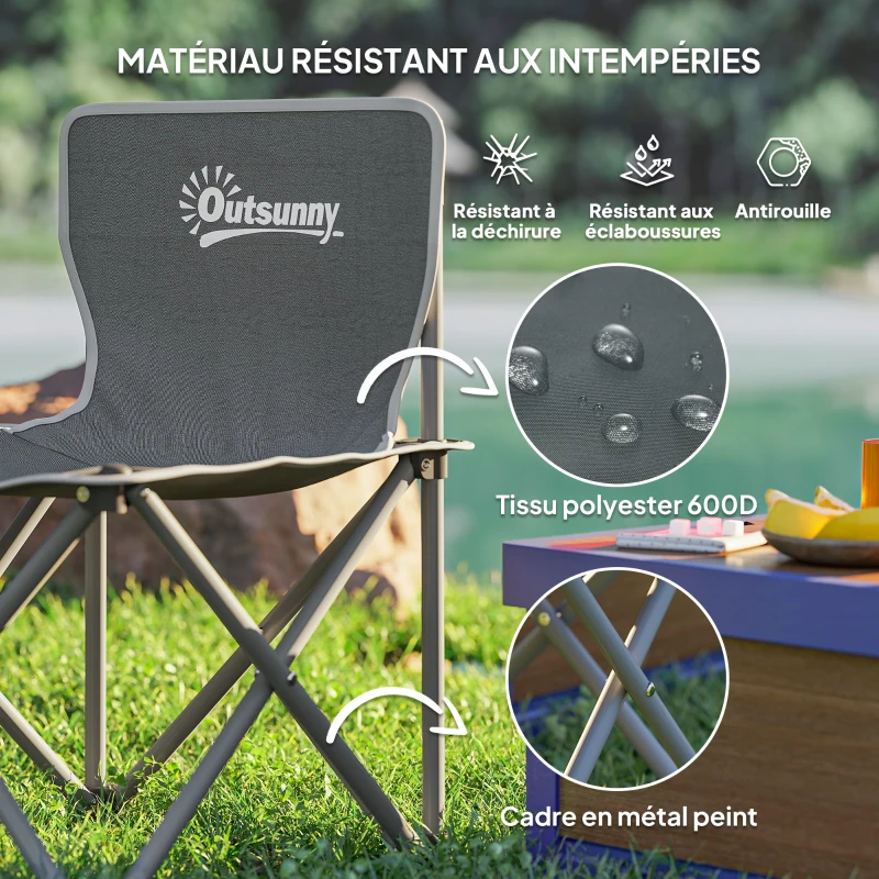 Outsunny Ensemble de meubles de camping 5 pièces table avec 4 chaises pliantes avec poches latérales 55 x 51 x 50 cm, gris foncé