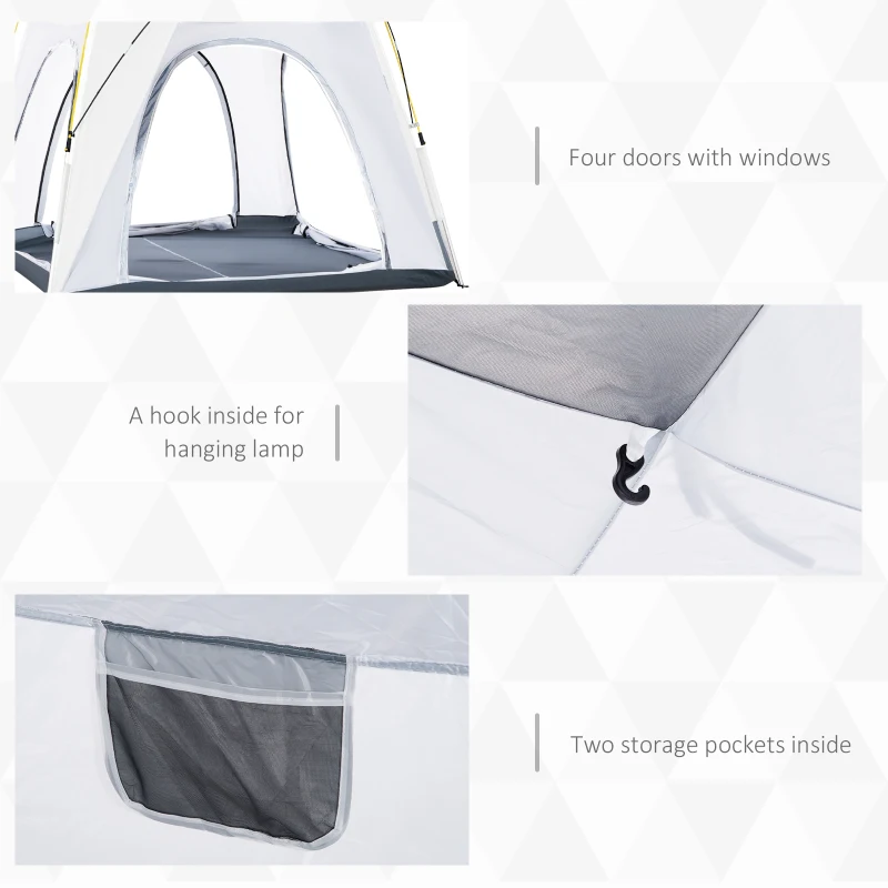 Outsunny Pop-up Koepeltent voor 4 Personen Licht, Stabiel, Waterdicht UV 50+ met Deur, Vensters, Bodemzeil(m-6)