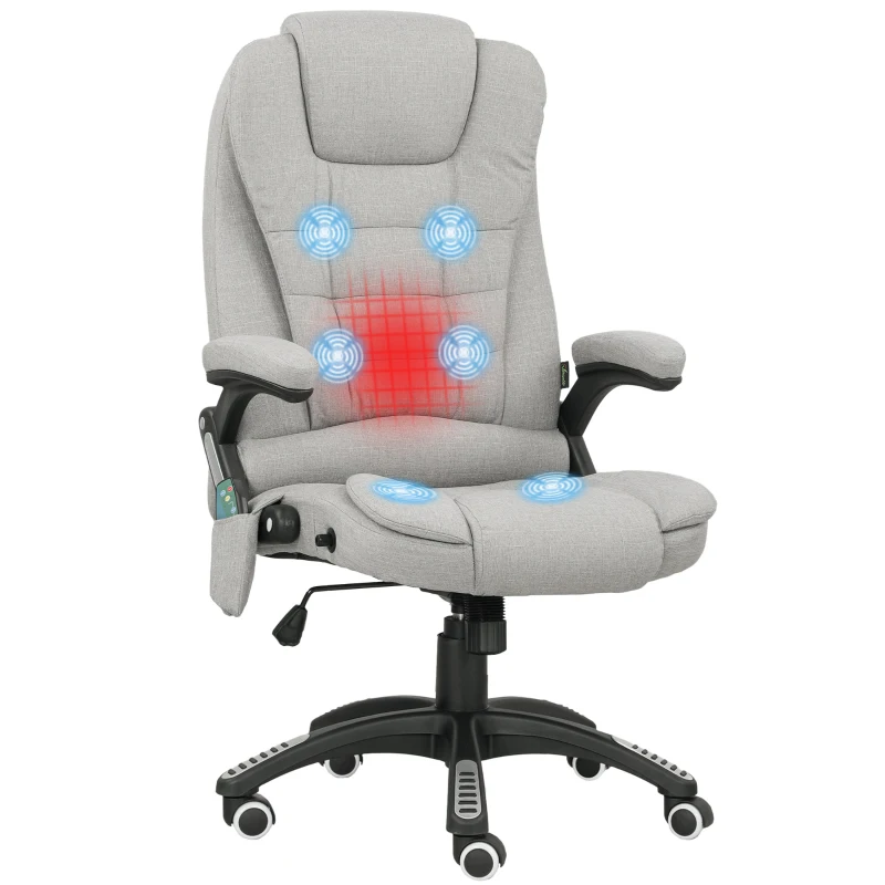 Vinsetto Fauteuil de bureau massant et chauffant chaise de bureau avec hauteur réglable dossier inclinable et télécommande gris