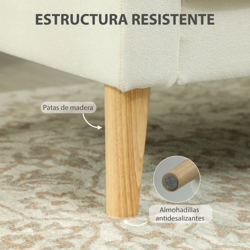 HOMCOM Butaca de Salón Tapizado en Terciopelo Sillón de Lectura con Asiento con Botones y Patas de Madera para Dormitorio Crema