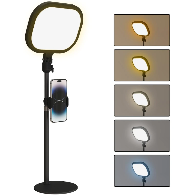 HOMCOM Lampe de bureau LED dimmable 5 modes de couleur 10 niveaux de luminosité port USB minuterie support pour téléphone noir
