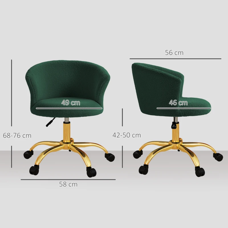 Vinsetto Bürostuhl, höhenverstellbarer ergonomischer Bürostuhl, drehbarer Sitz, Stahlrahmen, Grün
