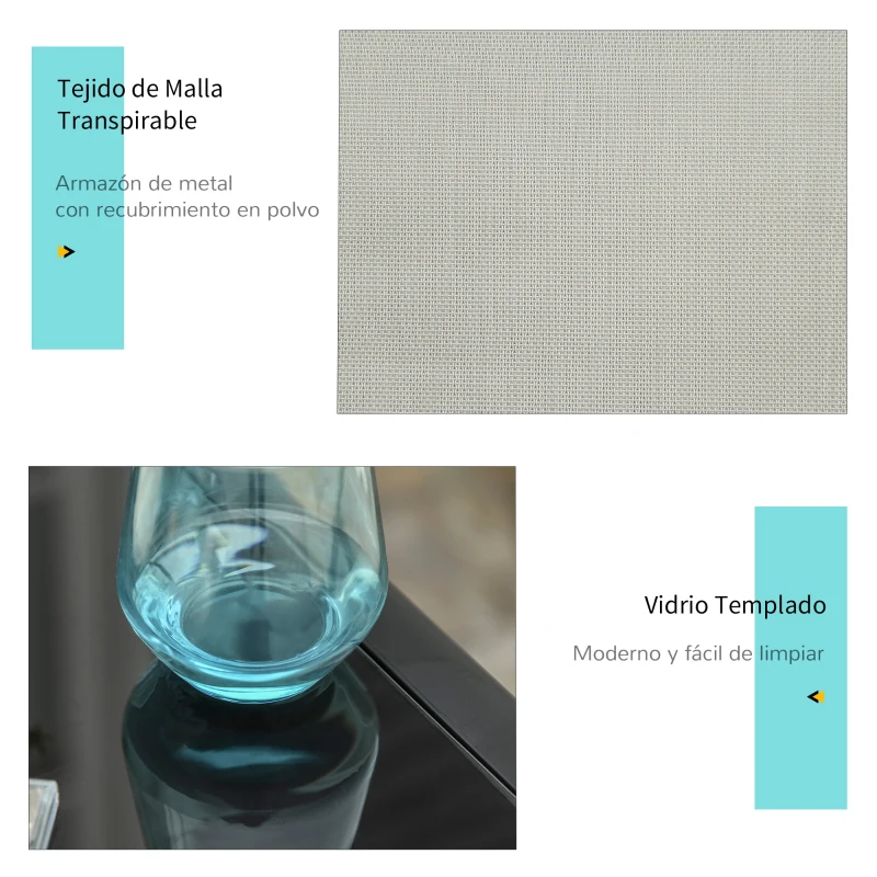 Outsunny Set de 2 Tumbonas Jardín Exterior con Mesa Auxiliar de Vidrio Templado Tumbonas con Reposabrazos para Patio Terraza Gris