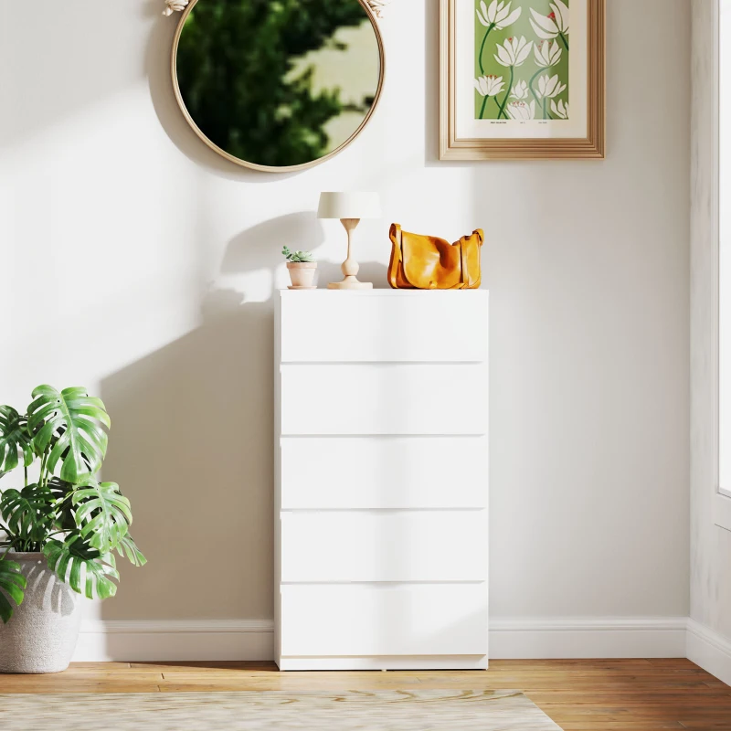 HOMCOM Kommode Sideboard Schubladenkommode, 5 Schubladen, 55 cm x 34 cm x 100 cm, Weiß(m-6)