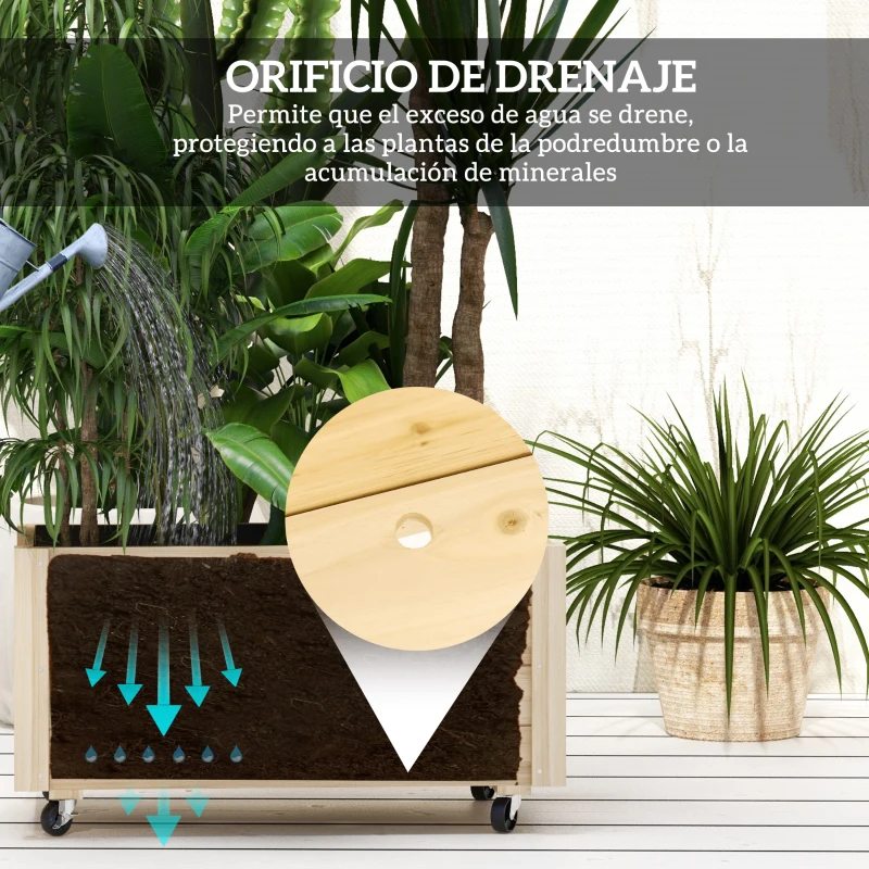 Outsunny Jardinera de Madera de Exterior con Orificios de Drenaje y Malla Geotextil para Flores Plantas 89x48x47 cm Natural