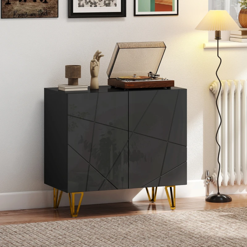HOMCOM Modern Luxe High Gloss Sideboard, with Hairpin Legs - Black