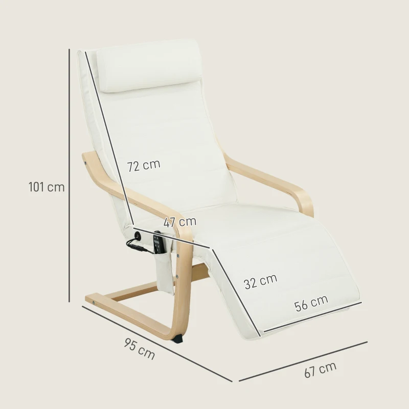 HOMCOM Poltrona Relax Riscaldante e Massaggiante con Poggiapiedi Regolabile e Telecomando, 67x95x101 cm, Crema