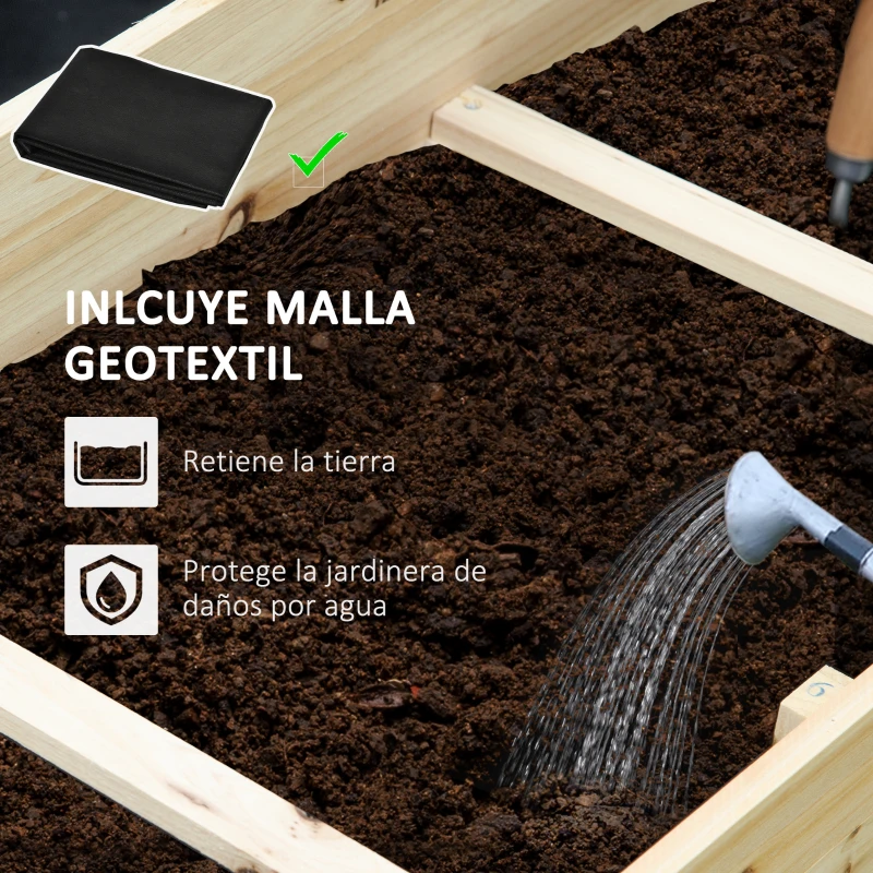 Outsunny Huerto Urbano Jardinera de Madera de 3 Niveles con Tela Geotextil para Cultivos Plantas Flores para Jardín Terraza Exterior 117x100x54 cm Natural