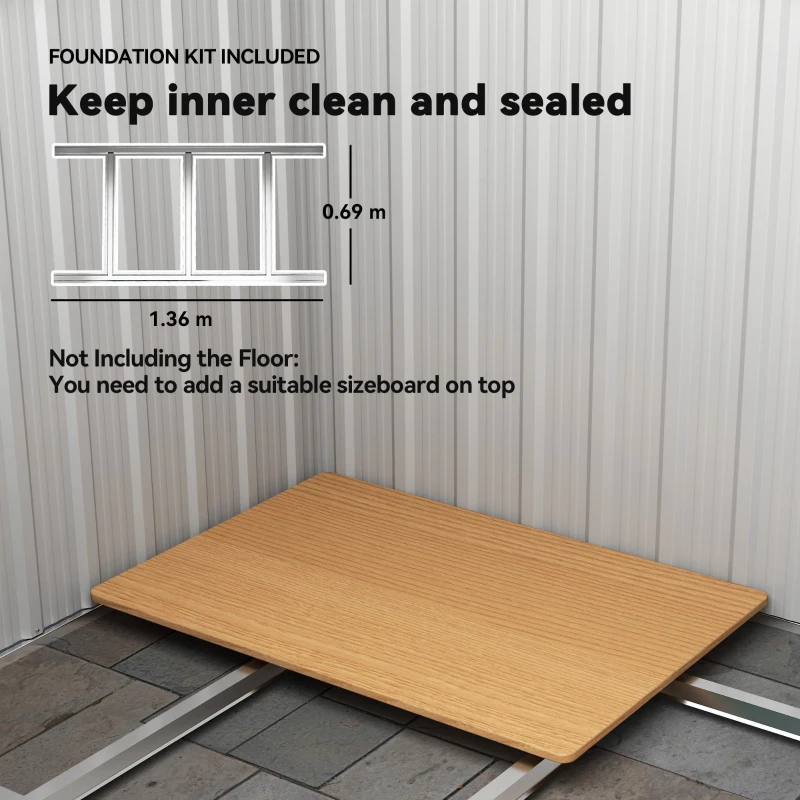 Outsunny Garden Metal Tool Storage Shed with Sliding Door, Sloped Roof and Floor Foundation, 152 x 132 x 188cm, Green