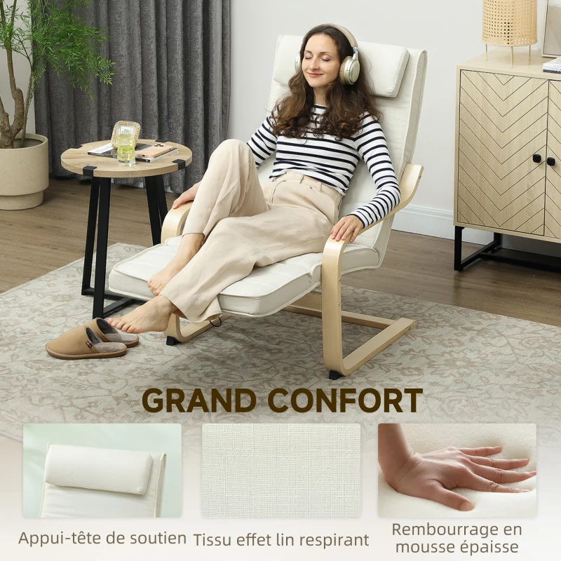 HOMCOM Fauteuil de salon fauteuil relax massant et chauffant dossier haut, appui-tête et repose-pieds, 67 x 95 x 101 cm, crème