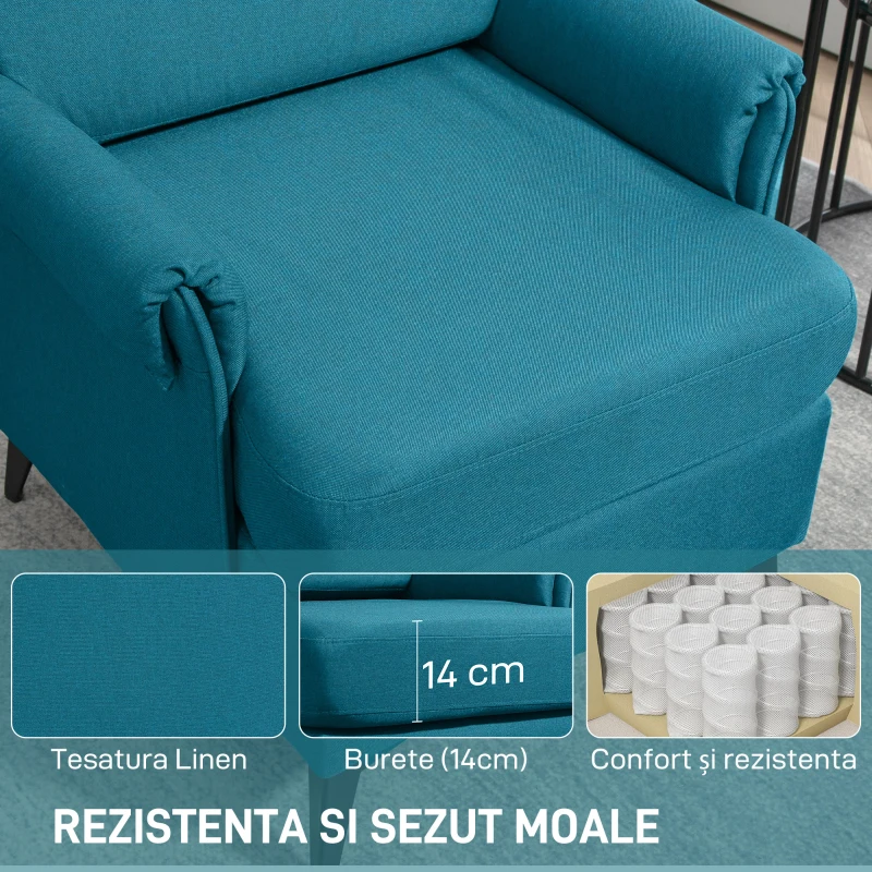 HOMCOM Fotoliu Modern Fotoliu Confortabil pentru Semineu Scaun de Efect din Panza pentru Camera de Zi Dormitor Biroul de Acasa Verde fotoliu pentru oaspeți sufragerie camera de zi dormitor dormitor interior casă