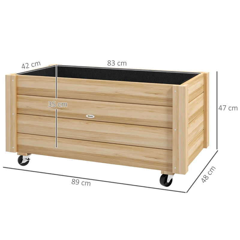 Outsunny Jardinera de Madera de Exterior con Orificios de Drenaje y Malla Geotextil para Flores Plantas 89x48x47 cm Natural