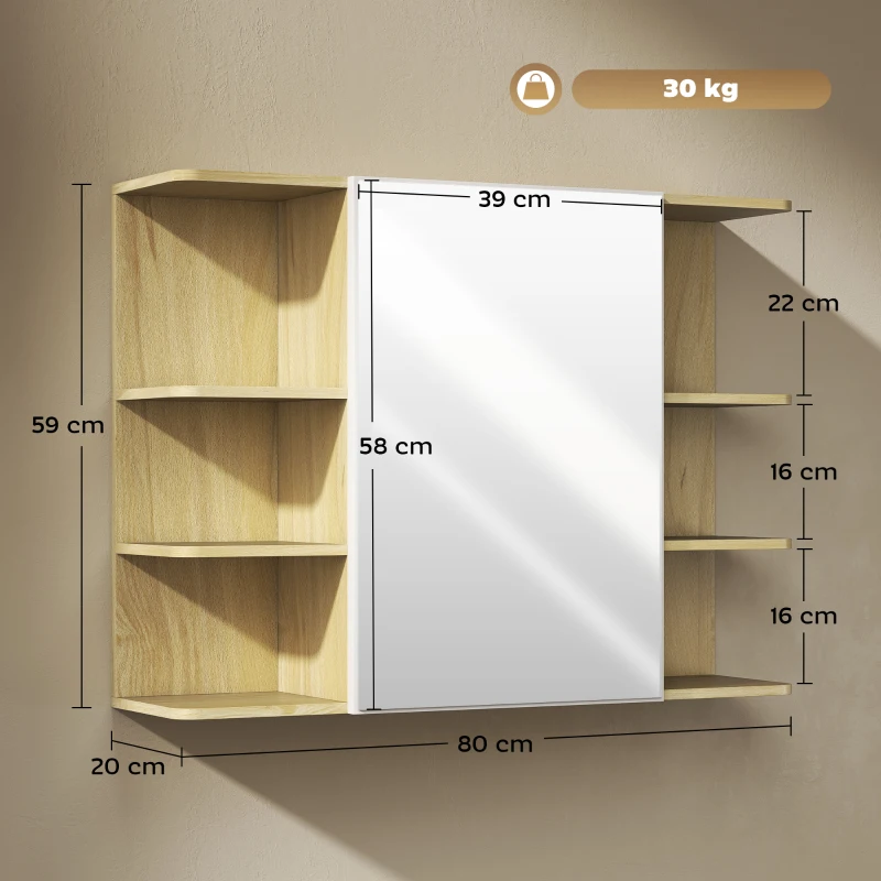HOMCOM Specchiera Bagno con Armadietto a 2 Ripiani e 6 Vani Aperti, 80x20x59 cm, Legno