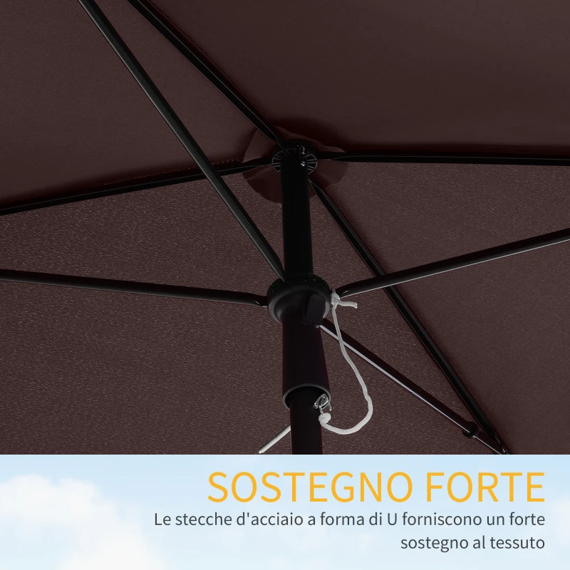 Outsunny Ombrellone da Giardino Rettangolare e Regolabile con Palo in Alluminio, 2x1.3x2.5 m, Marrone e Nero